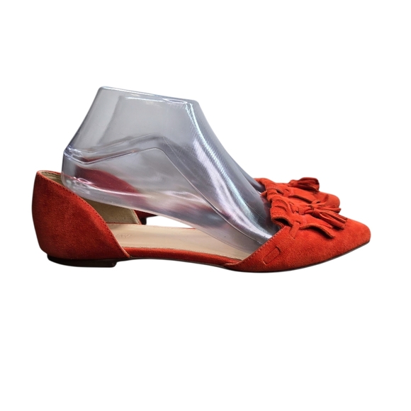 J. Crew Orange Red Suede Kilted Pointed Toe Dorsay Tassel Flats - Picture 1 of 13